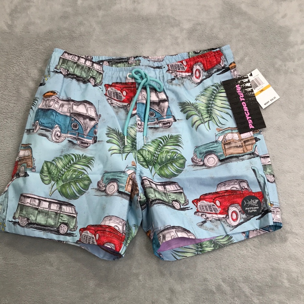 Psycho Tuna Classic Cars Swim Trunks Size Small New